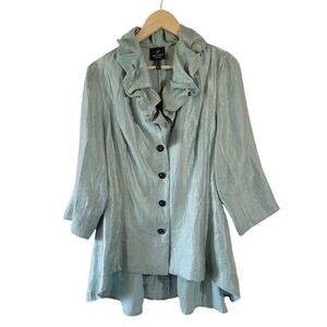 ADRIANNA PAPELL Sage Green Ruffle Button-Up Minimalist Lagenlook Blouse Sz 14